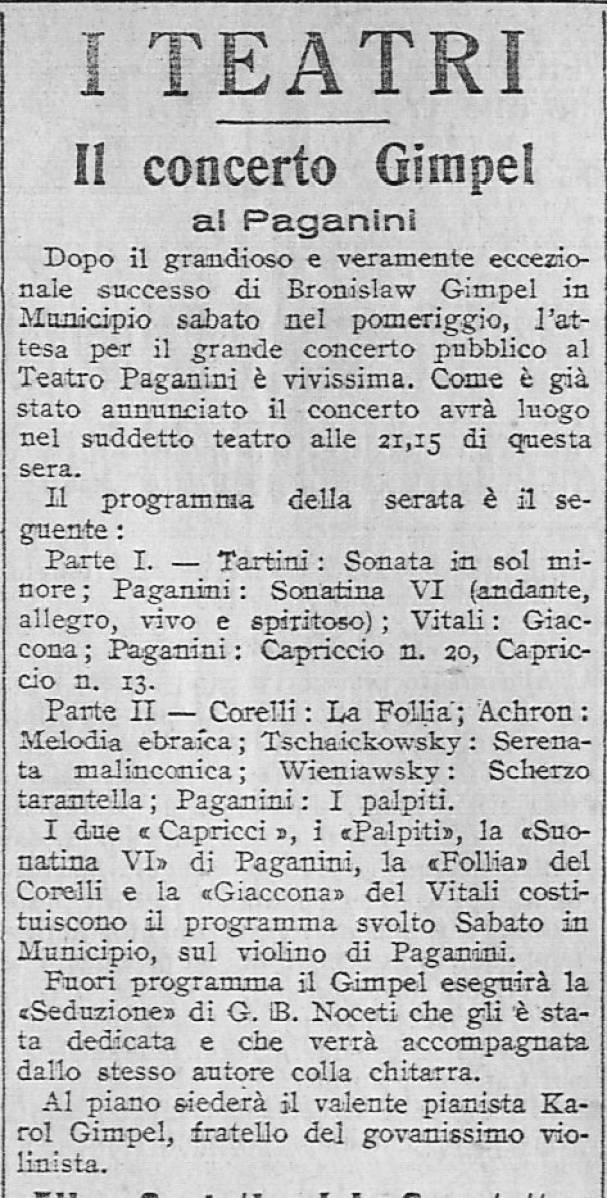 13/04/1926 Bronislaw Gimpel - G. Noceti in Concerto.