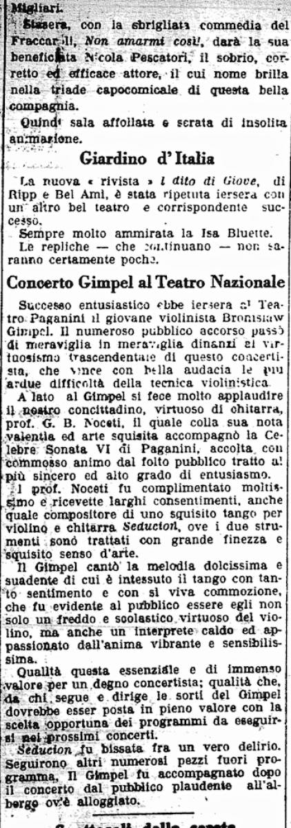 14/04/1926 Bronislaw Gimpel - G. Noceti in Concerto.