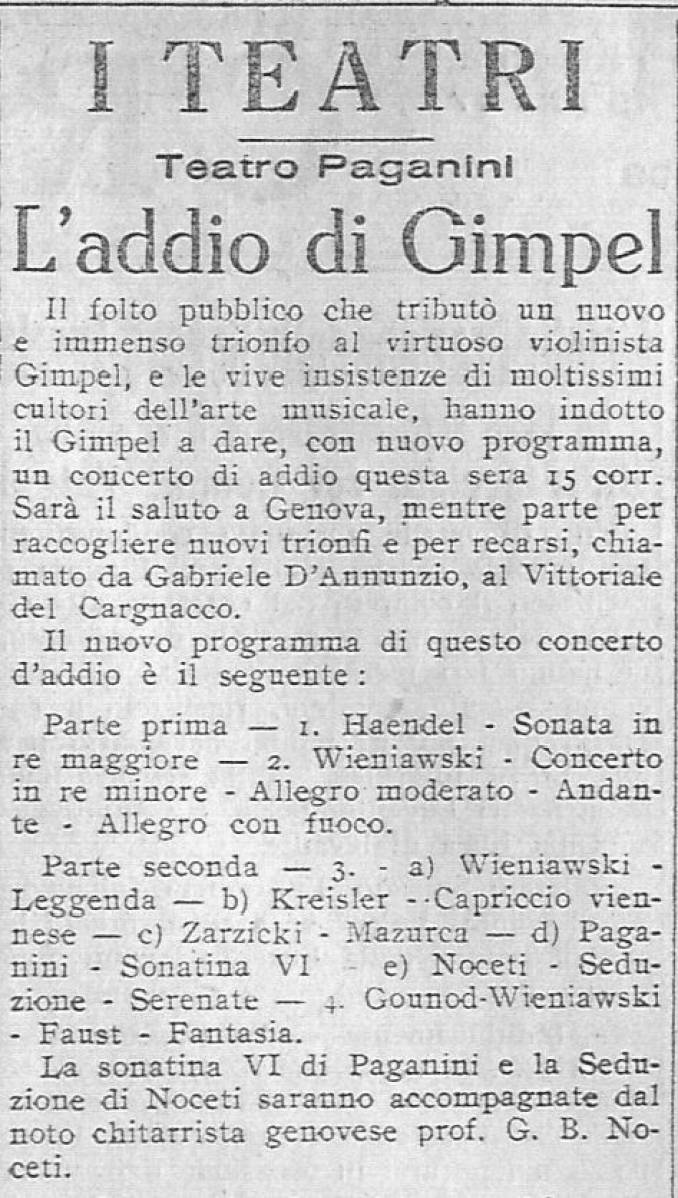15/04/1926 Bronislaw Gimpel - G. Noceti in Concerto.