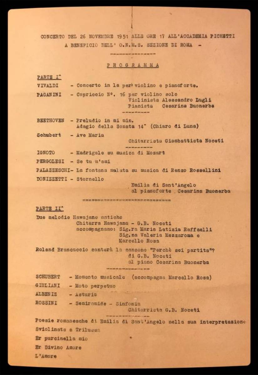 Concerto Noceti - Marcello Rosa 26/11/1951 presso Accademia Pichetti