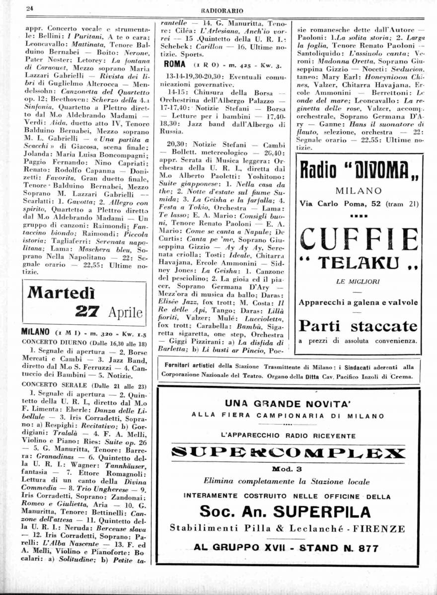1926 - RADIOCORRIERE N. 16 PAG. 26