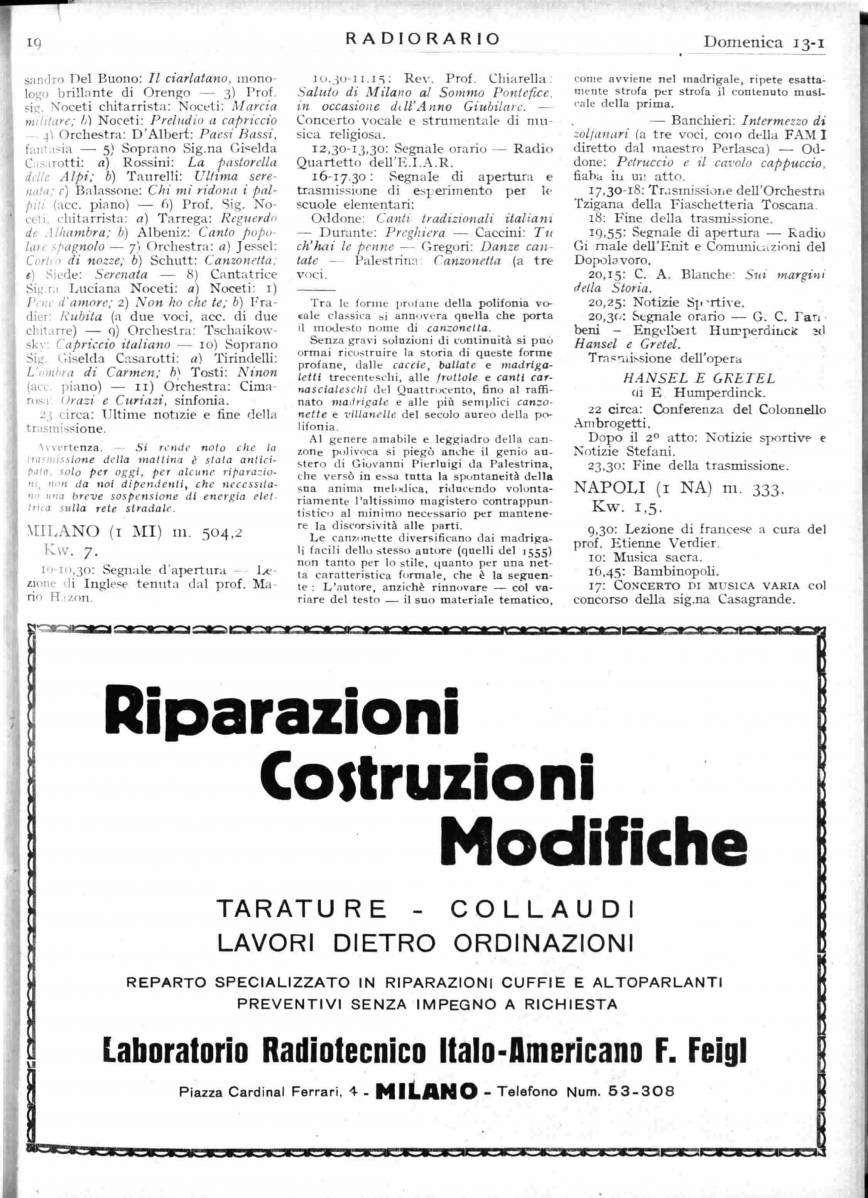 1929 - RADIOCORRIERE N. 3 PAG. 21