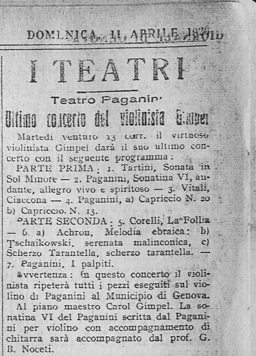 11/04/1926 Bronislaw Gimpel - G. Noceti in Concerto.